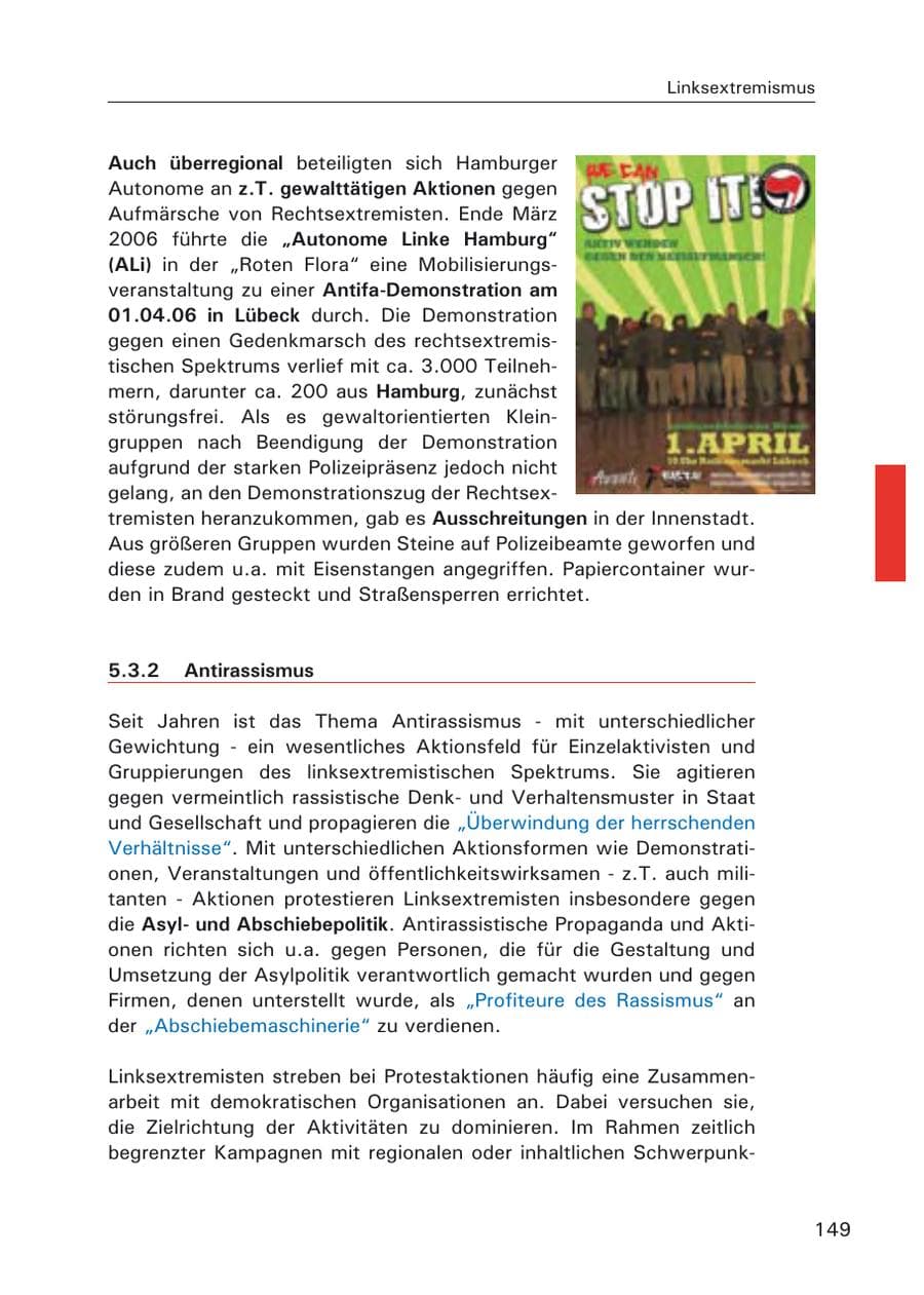 Seite 151 des Verfassungsschutzbericht 2006 Hamburg
