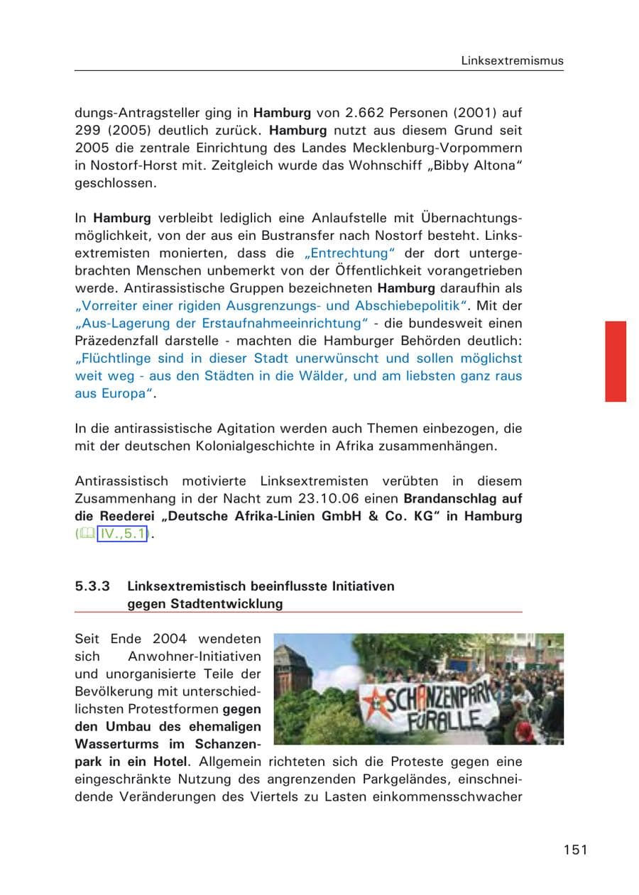 Seite 153 des Verfassungsschutzbericht 2006 Hamburg
