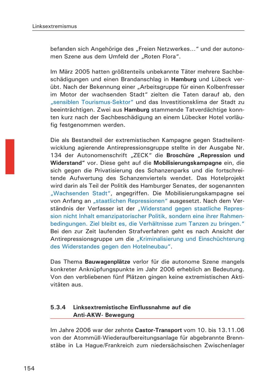 Seite 156 des Verfassungsschutzbericht 2006 Hamburg