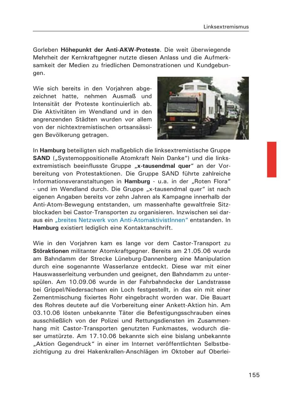 Seite 157 des Verfassungsschutzbericht 2006 Hamburg