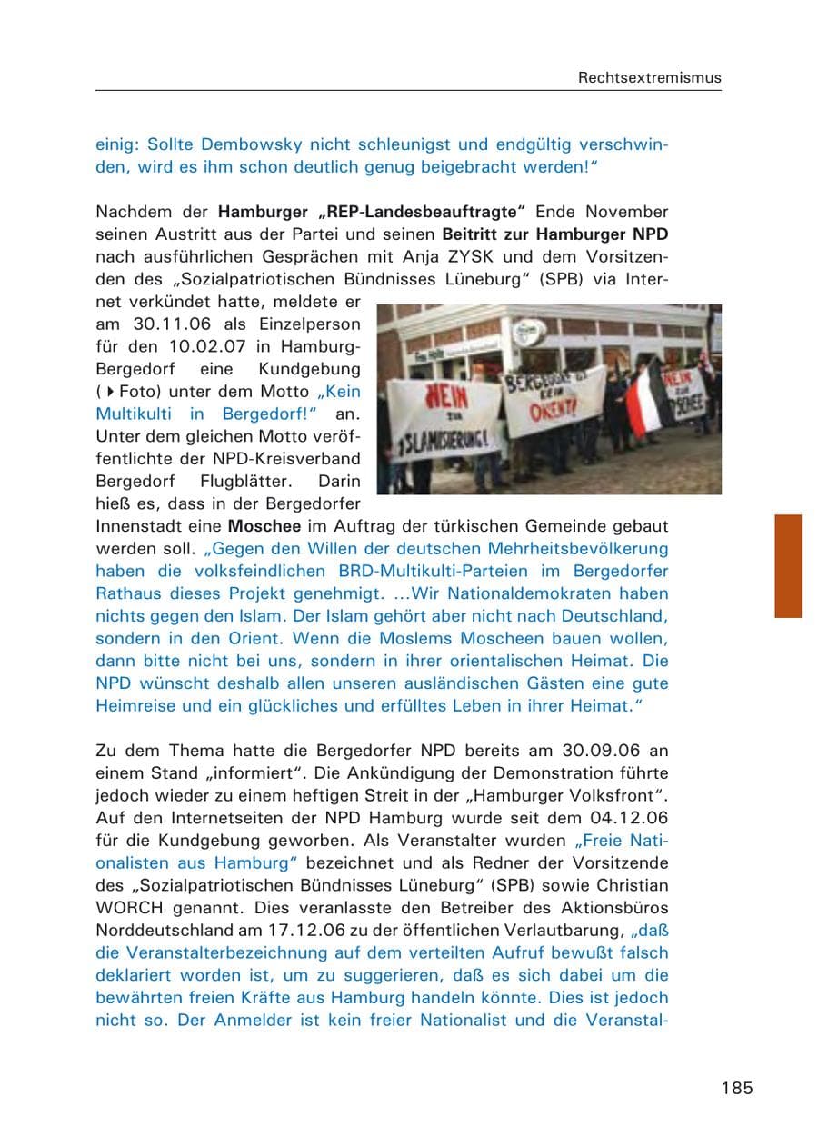 Seite 187 des Verfassungsschutzbericht 2006 Hamburg