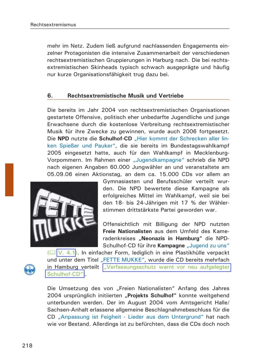 Seite 220 des Verfassungsschutzbericht 2006 Hamburg