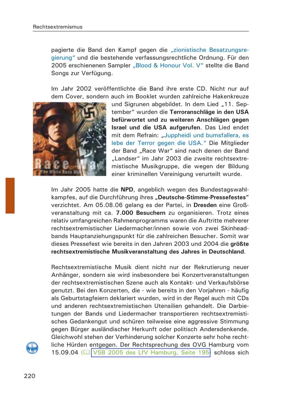 Seite 222 des Verfassungsschutzbericht 2006 Hamburg
