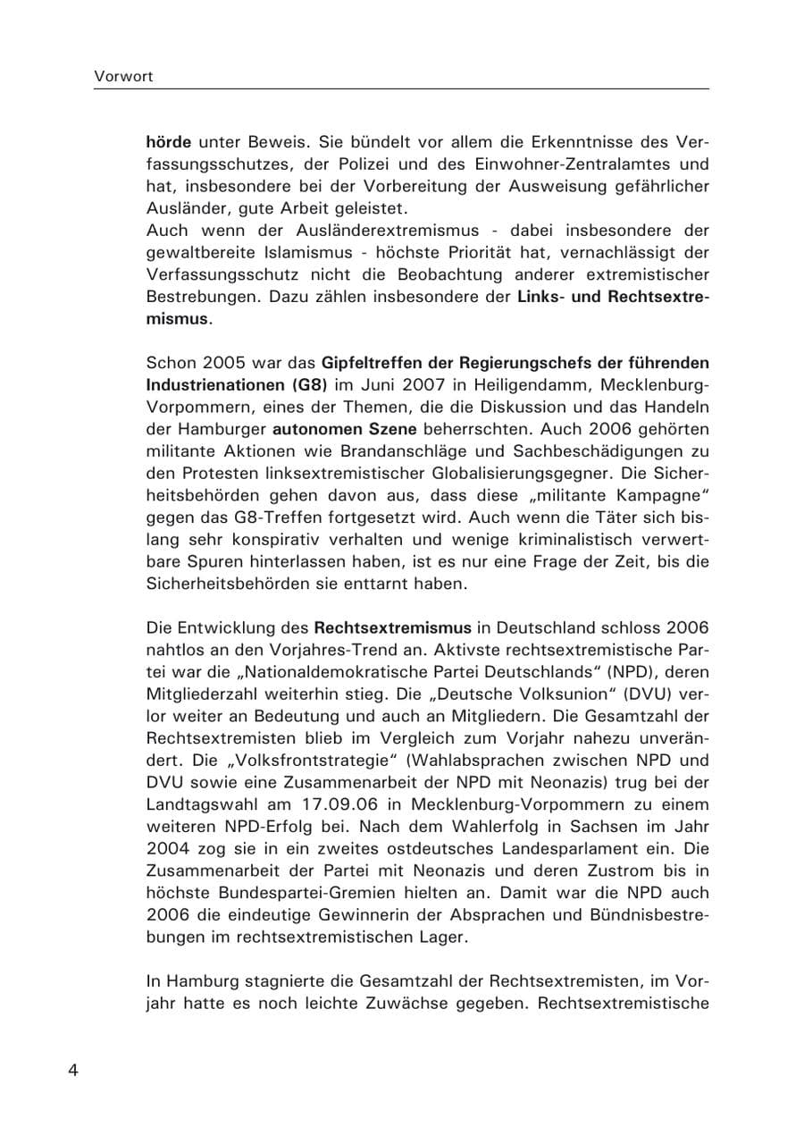 Seite 6 des Verfassungsschutzbericht 2006 Hamburg