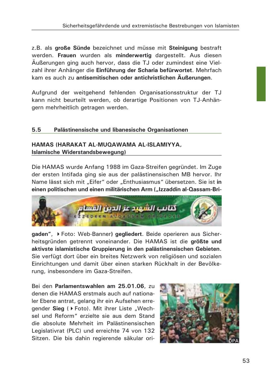 Seite 55 des Verfassungsschutzbericht 2006 Hamburg