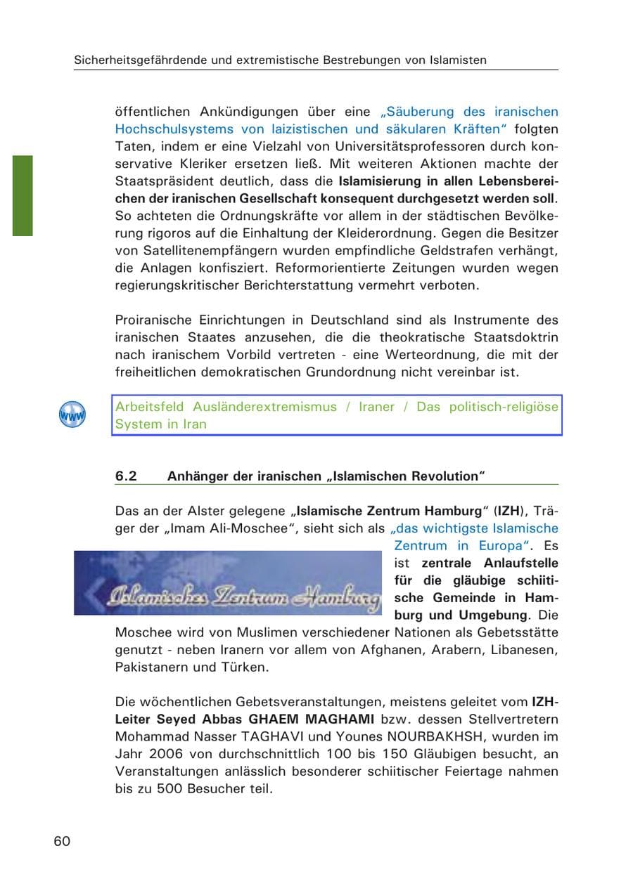 Seite 62 des Verfassungsschutzbericht 2006 Hamburg