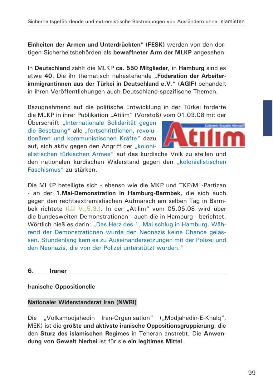 Seite 101 des Verfassungsschutzbericht 2008 Hamburg