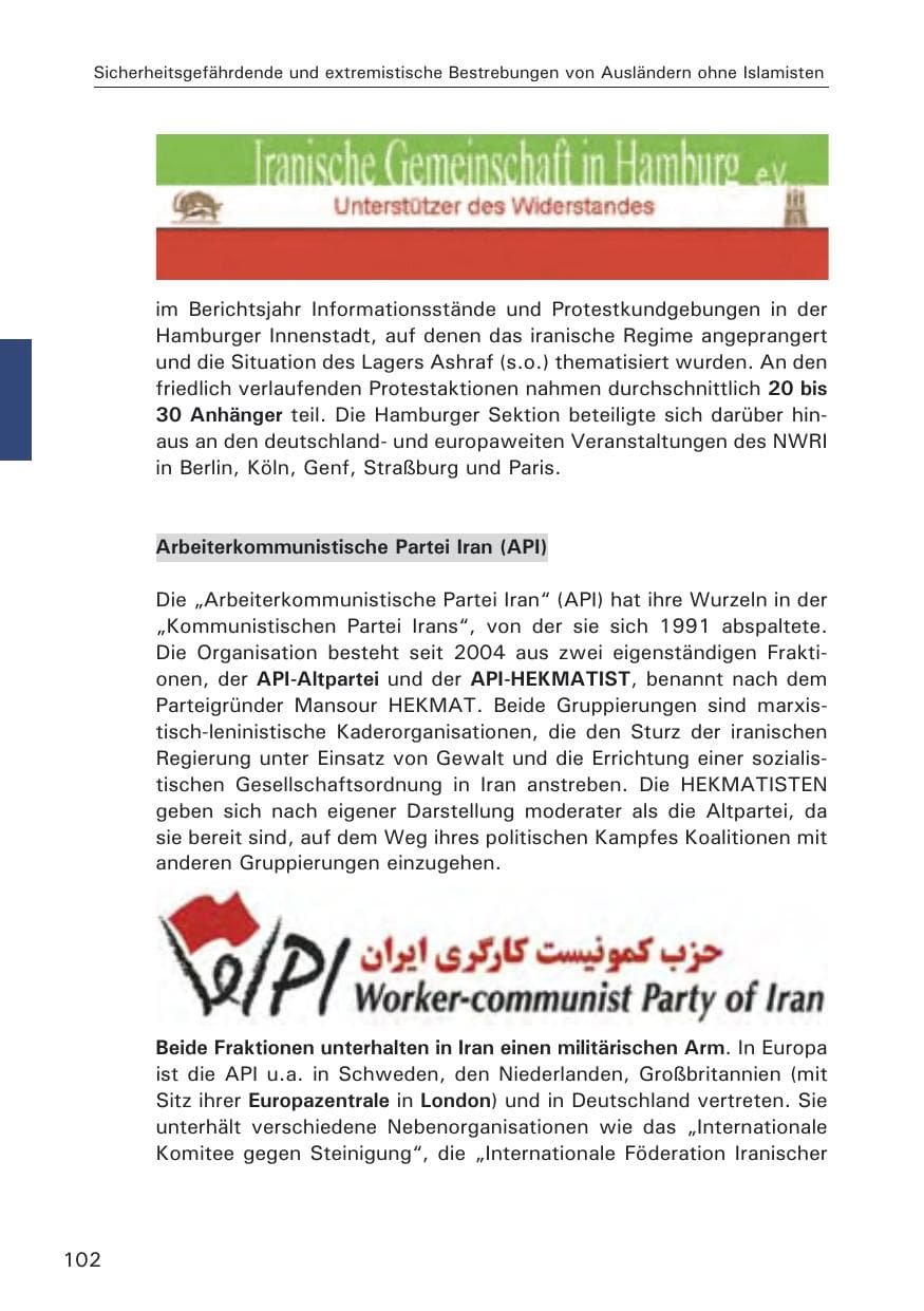 Seite 104 des Verfassungsschutzbericht 2008 Hamburg