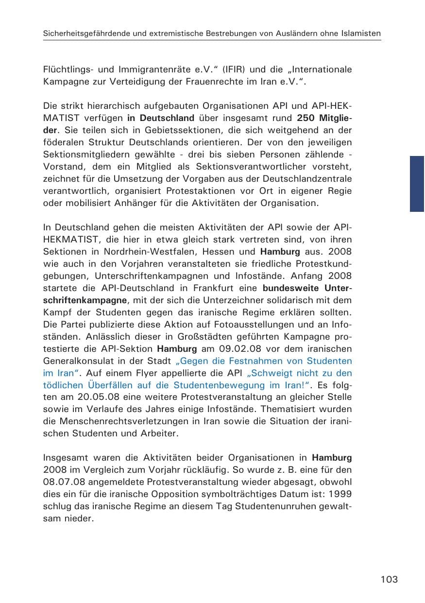 Seite 105 des Verfassungsschutzbericht 2008 Hamburg