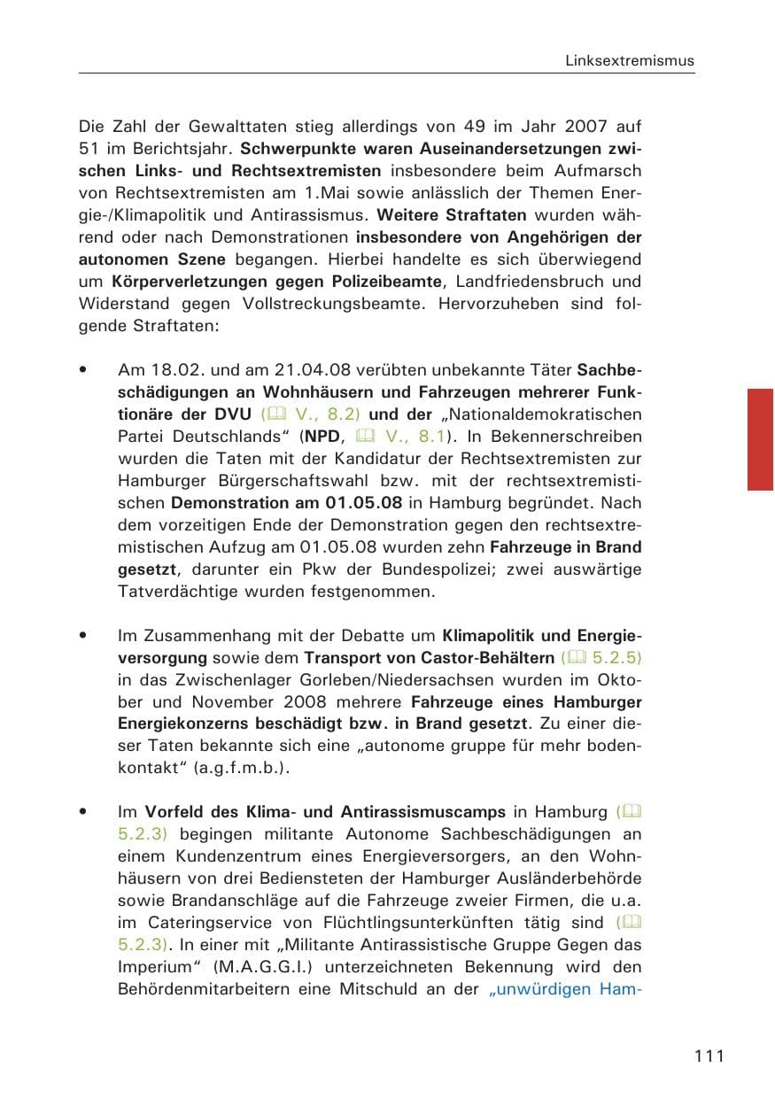 Seite 113 des Verfassungsschutzbericht 2008 Hamburg