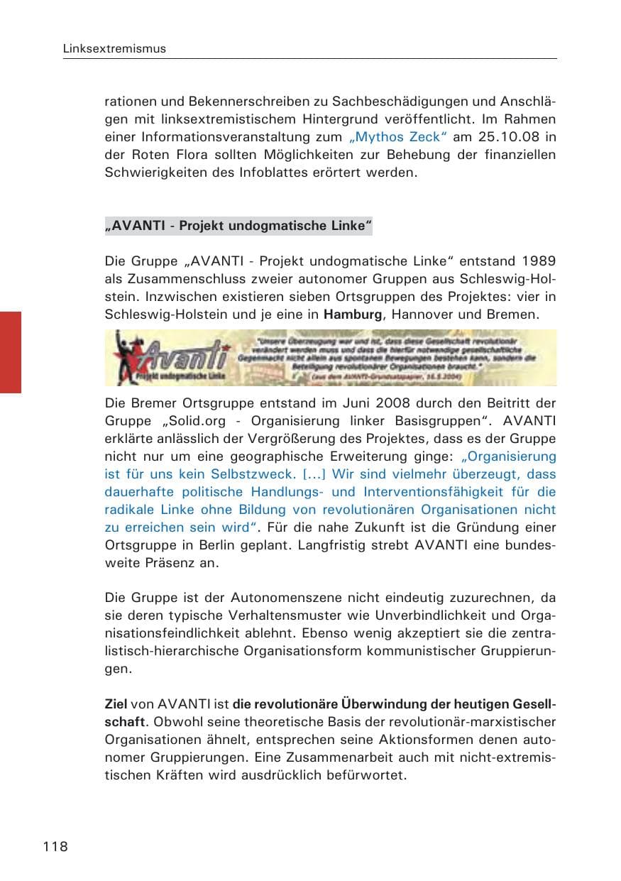 Seite 120 des Verfassungsschutzbericht 2008 Hamburg