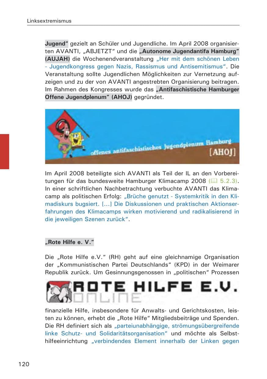 Seite 122 des Verfassungsschutzbericht 2008 Hamburg