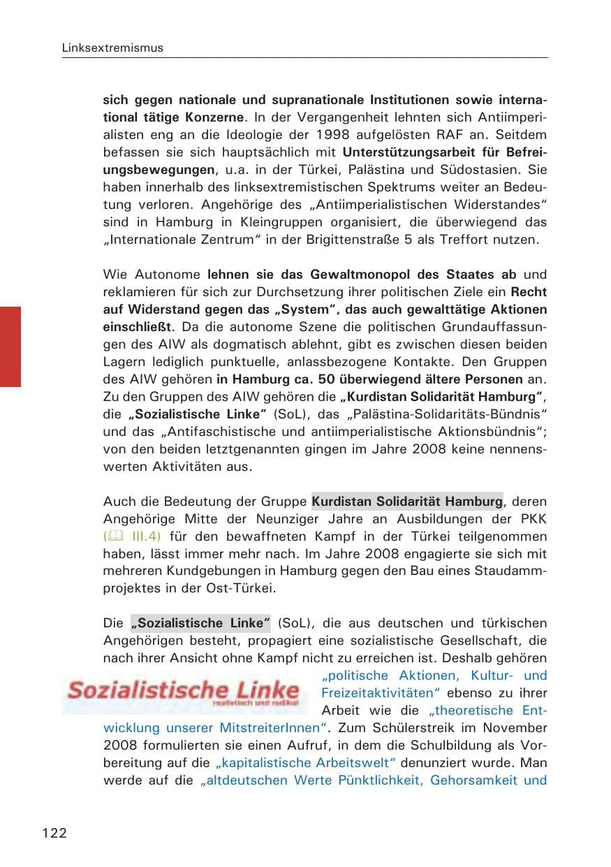 Seite 124 des Verfassungsschutzbericht 2008 Hamburg