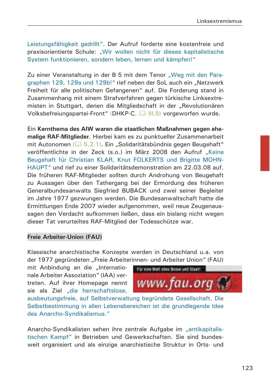 Seite 125 des Verfassungsschutzbericht 2008 Hamburg