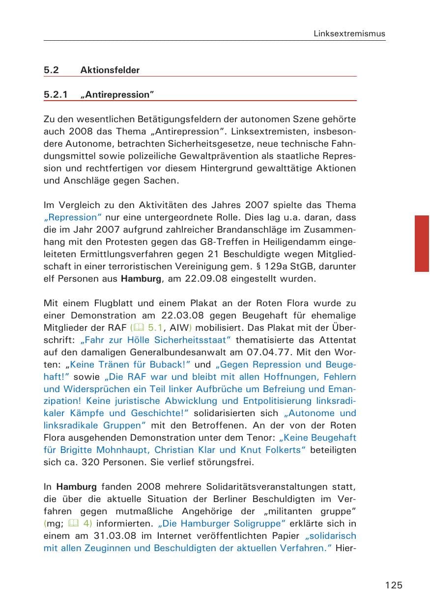Seite 127 des Verfassungsschutzbericht 2008 Hamburg