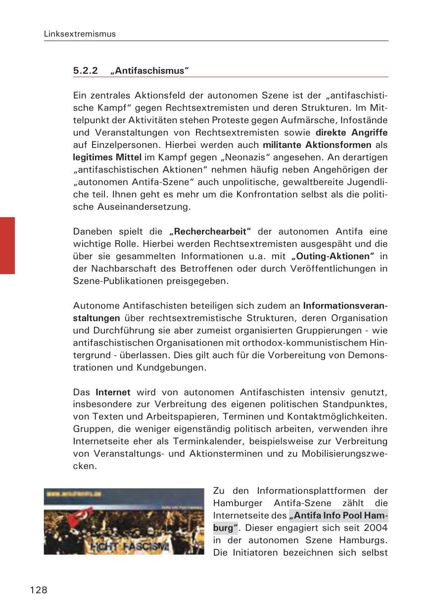 Seite 130 des Verfassungsschutzbericht 2008 Hamburg