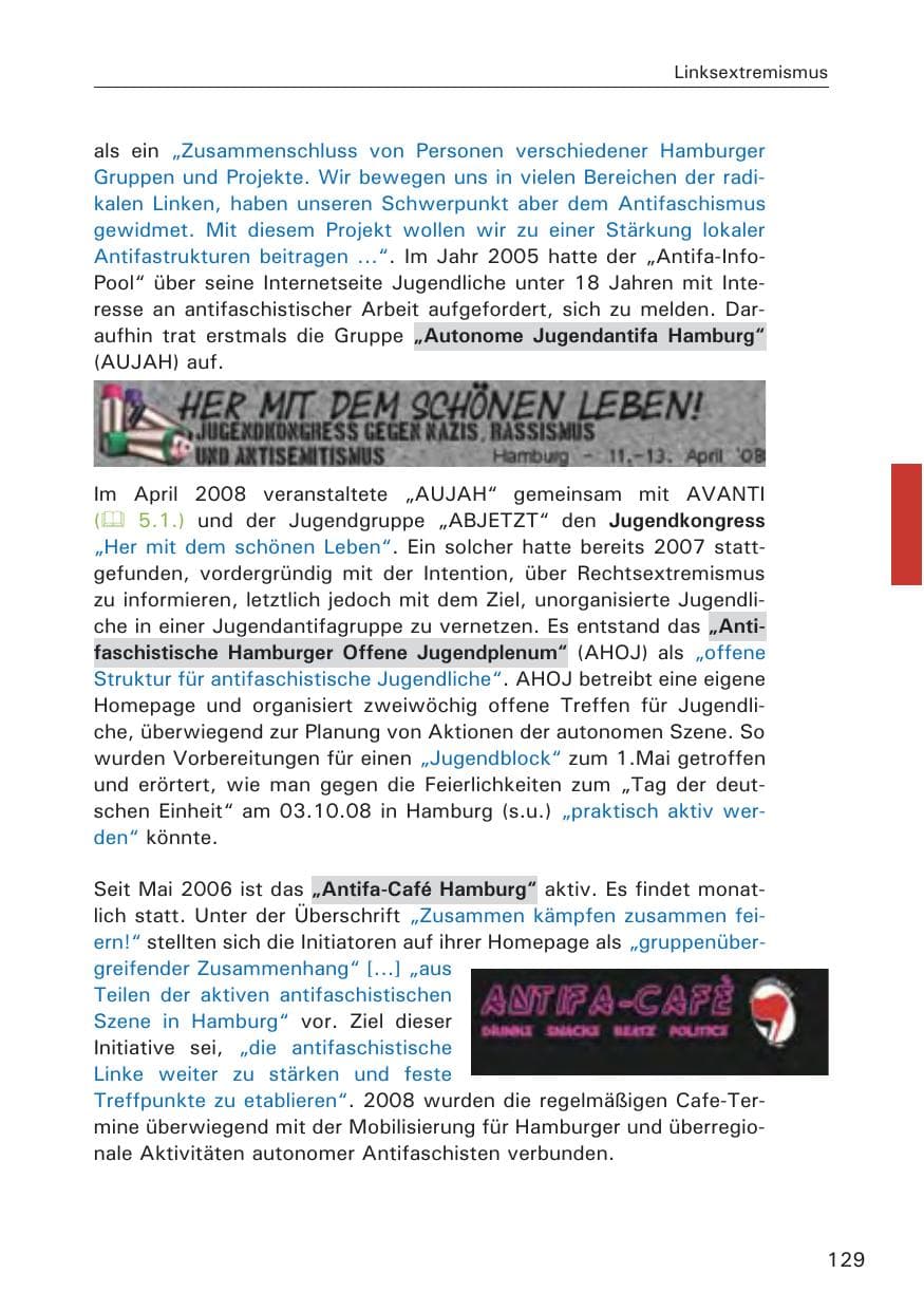 Seite 131 des Verfassungsschutzbericht 2008 Hamburg