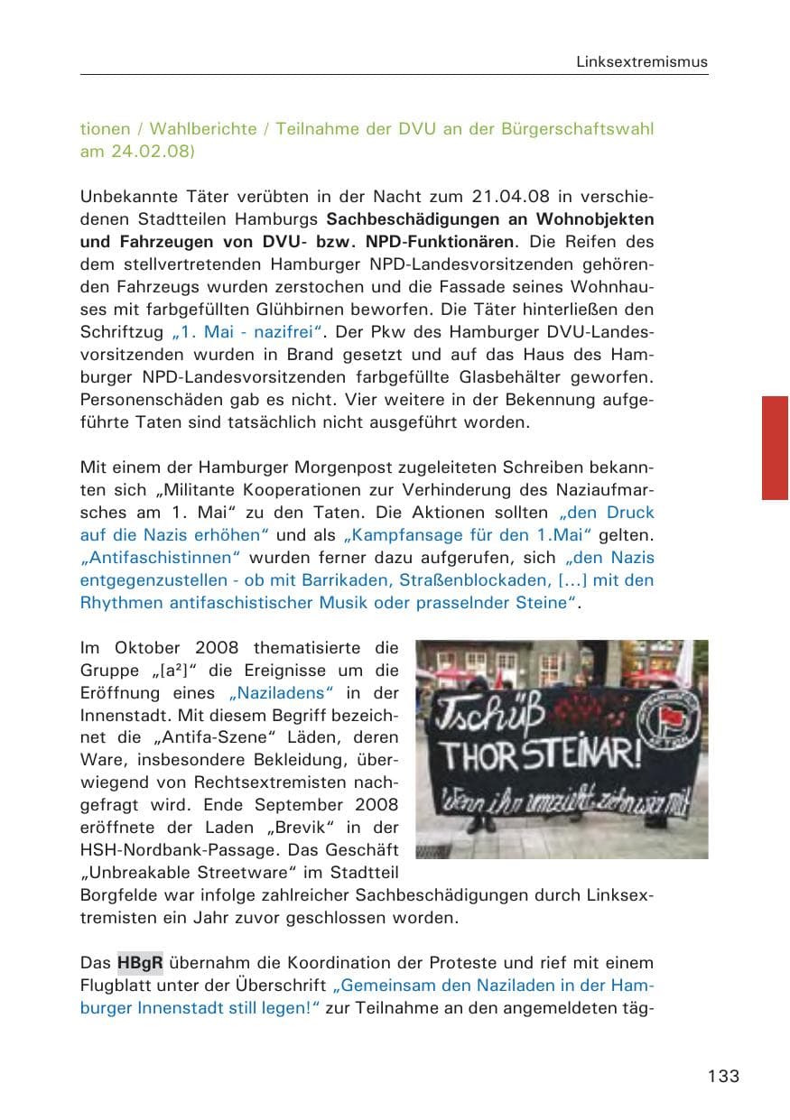 Seite 135 des Verfassungsschutzbericht 2008 Hamburg