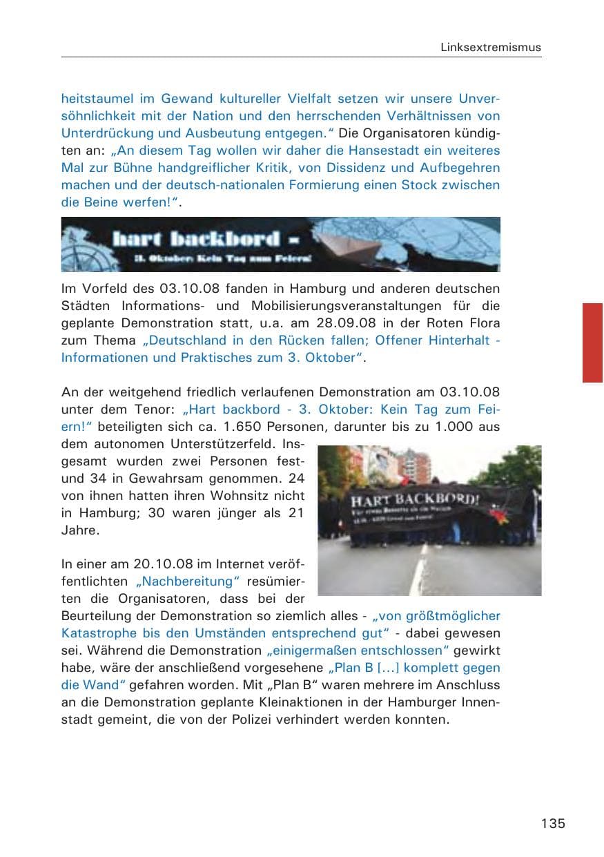 Seite 137 des Verfassungsschutzbericht 2008 Hamburg