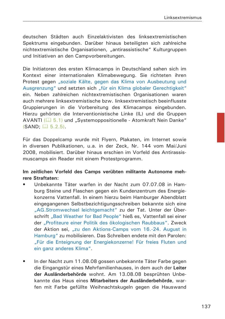 Seite 139 des Verfassungsschutzbericht 2008 Hamburg