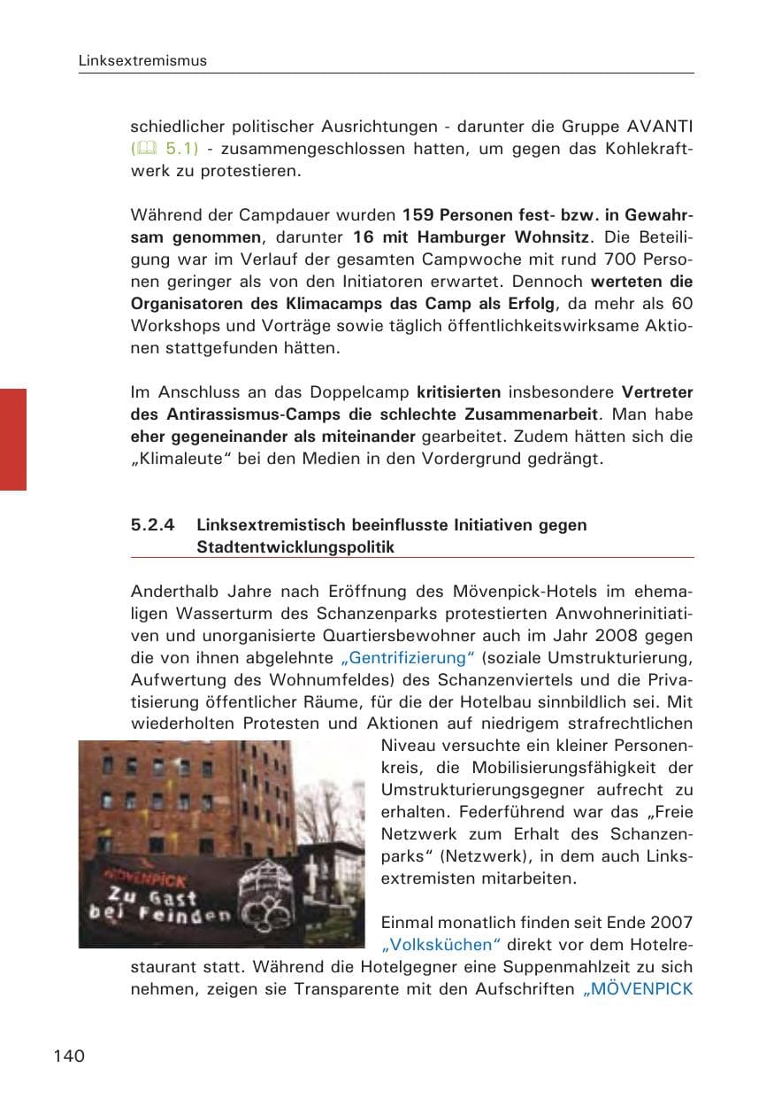 Seite 142 des Verfassungsschutzbericht 2008 Hamburg