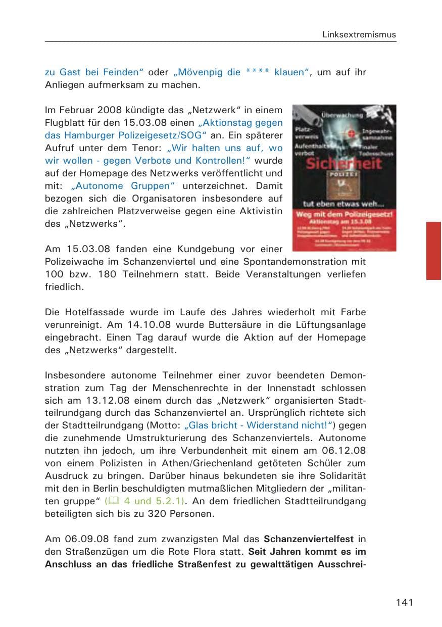 Seite 143 des Verfassungsschutzbericht 2008 Hamburg