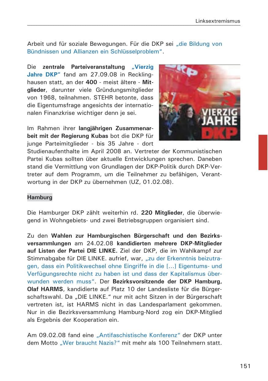 Seite 153 des Verfassungsschutzbericht 2008 Hamburg