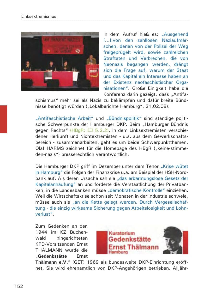 Seite 154 des Verfassungsschutzbericht 2008 Hamburg