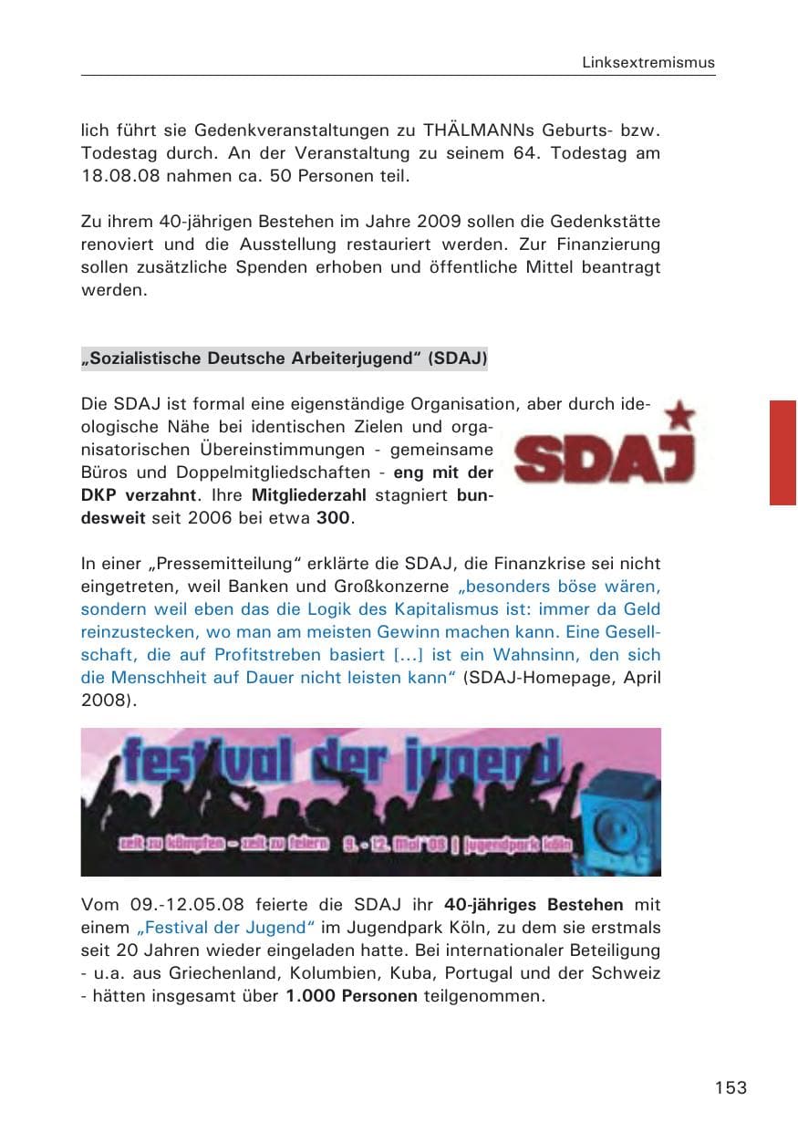Seite 155 des Verfassungsschutzbericht 2008 Hamburg