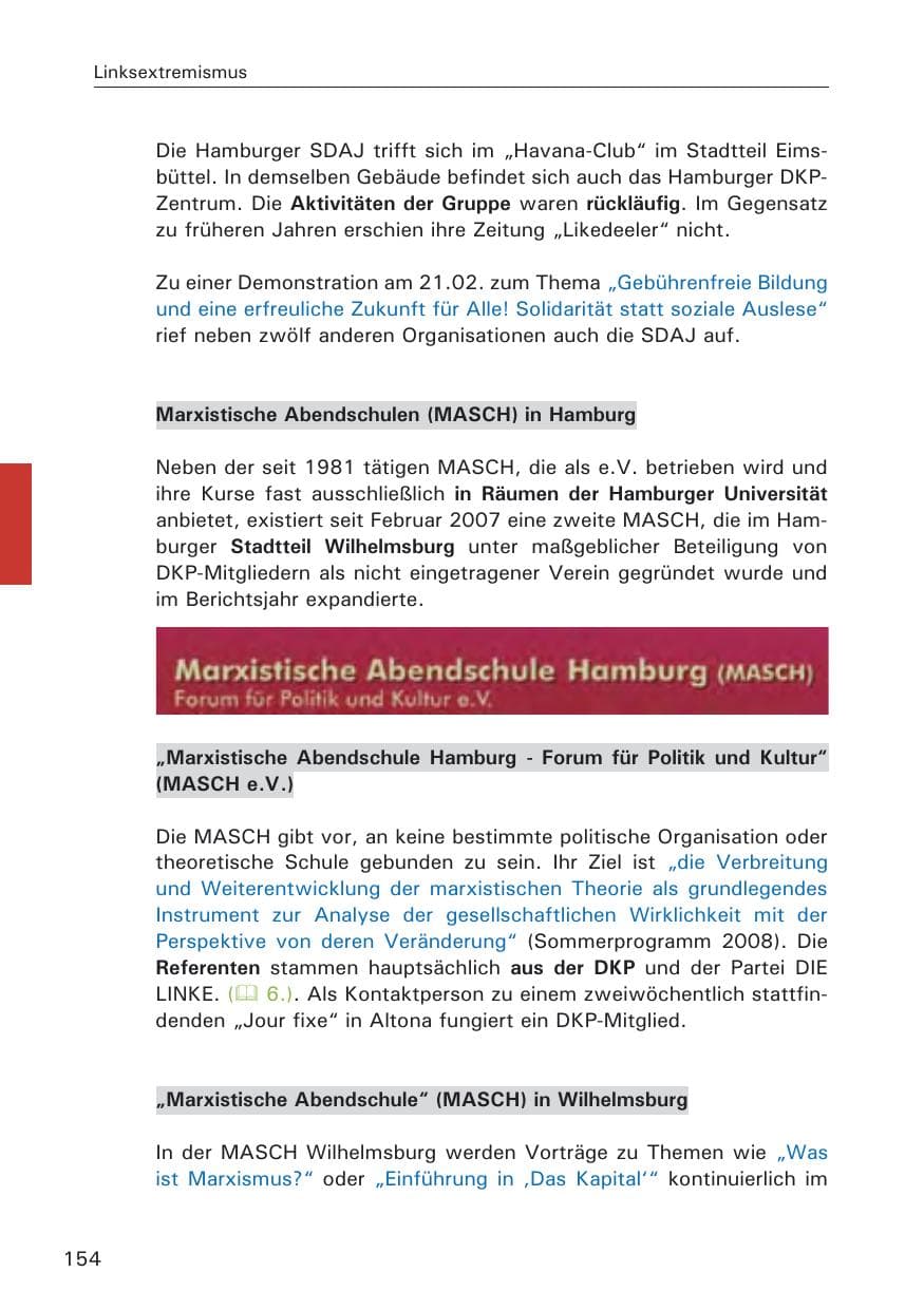Seite 156 des Verfassungsschutzbericht 2008 Hamburg