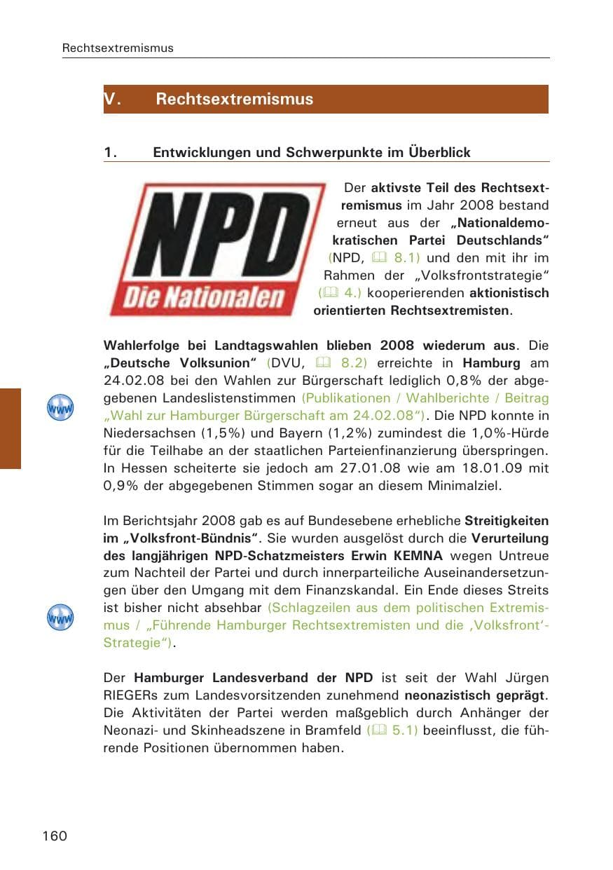 Seite 162 des Verfassungsschutzbericht 2008 Hamburg