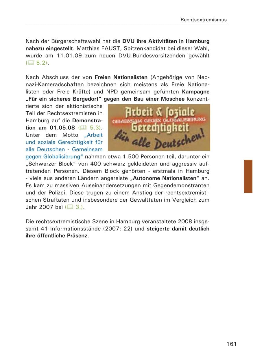 Seite 163 des Verfassungsschutzbericht 2008 Hamburg