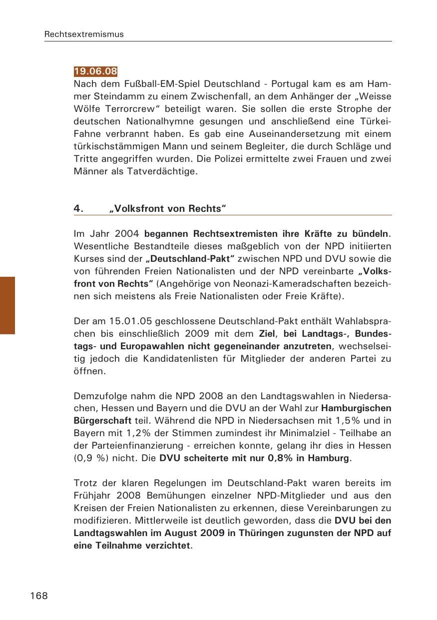 Seite 170 des Verfassungsschutzbericht 2008 Hamburg