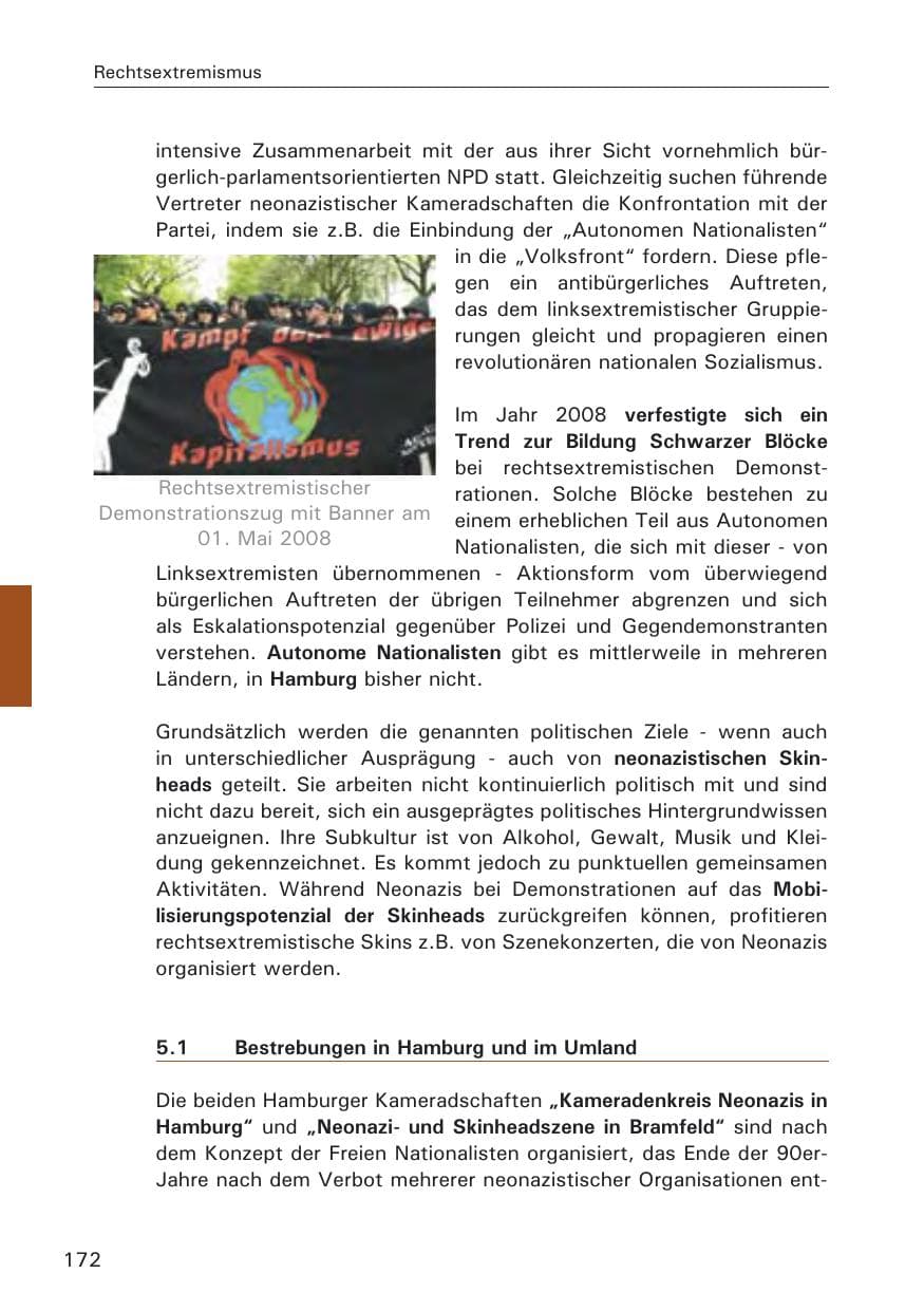Seite 174 des Verfassungsschutzbericht 2008 Hamburg