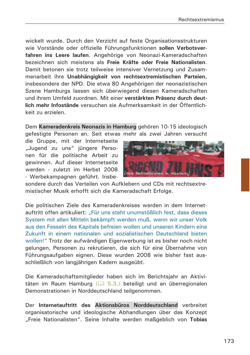 Seite 175 des Verfassungsschutzbericht 2008 Hamburg