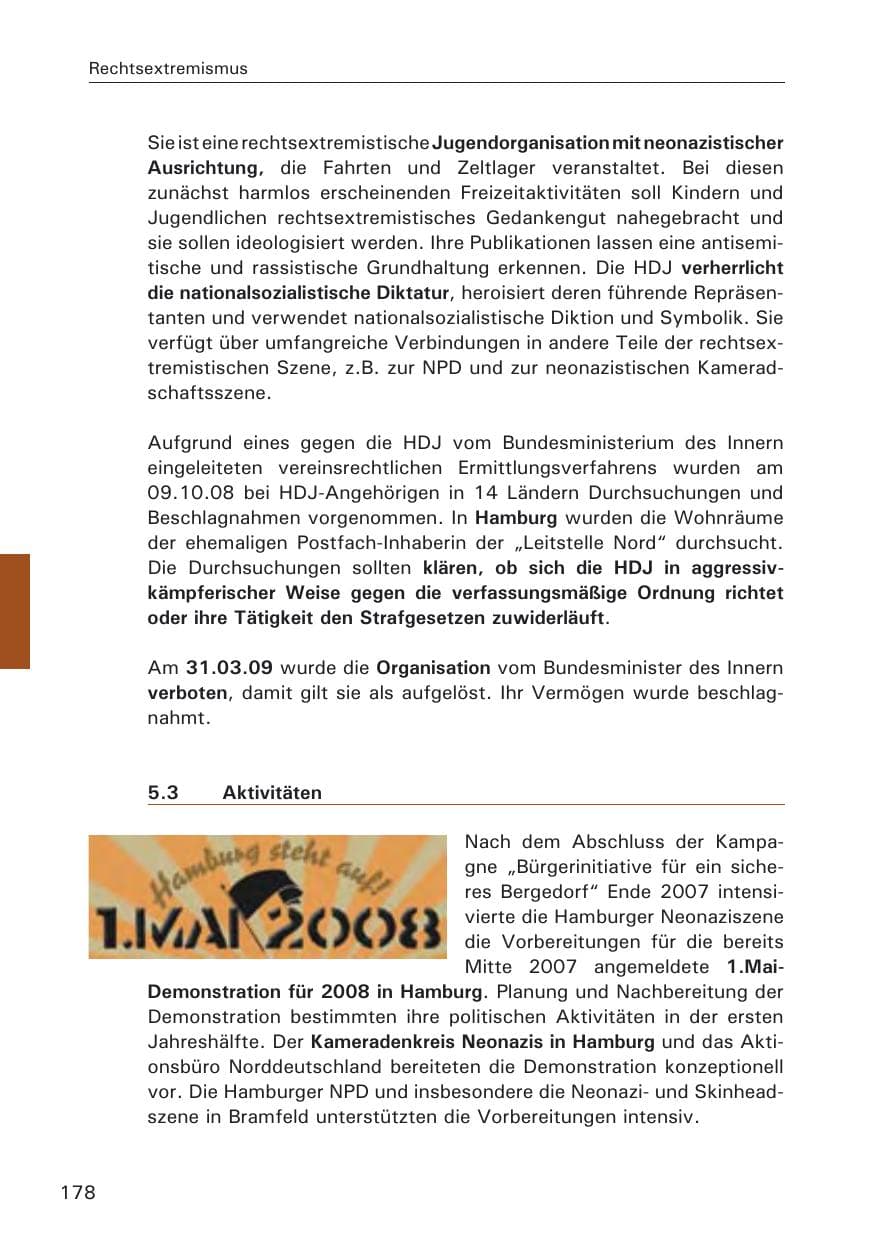 Seite 180 des Verfassungsschutzbericht 2008 Hamburg