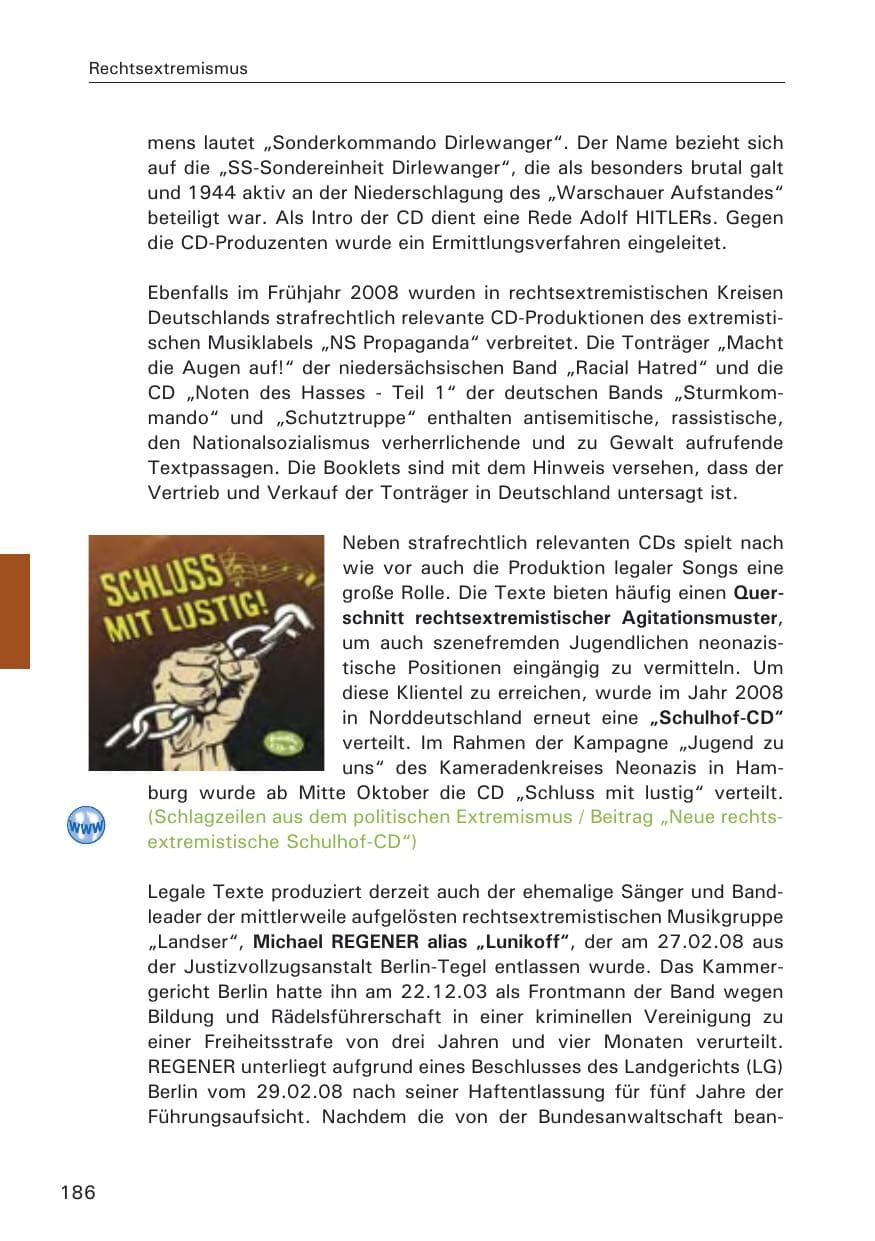 Seite 188 des Verfassungsschutzbericht 2008 Hamburg