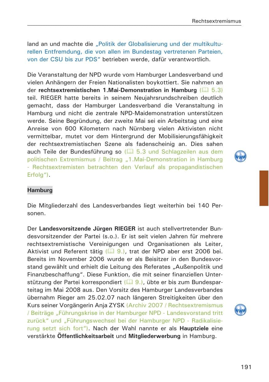 Seite 193 des Verfassungsschutzbericht 2008 Hamburg