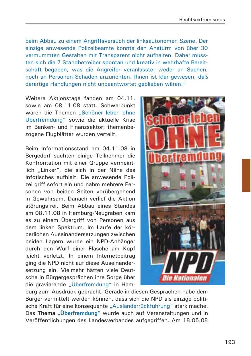 Seite 195 des Verfassungsschutzbericht 2008 Hamburg