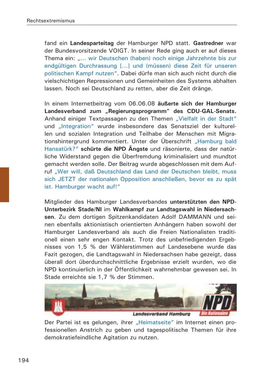 Seite 196 des Verfassungsschutzbericht 2008 Hamburg