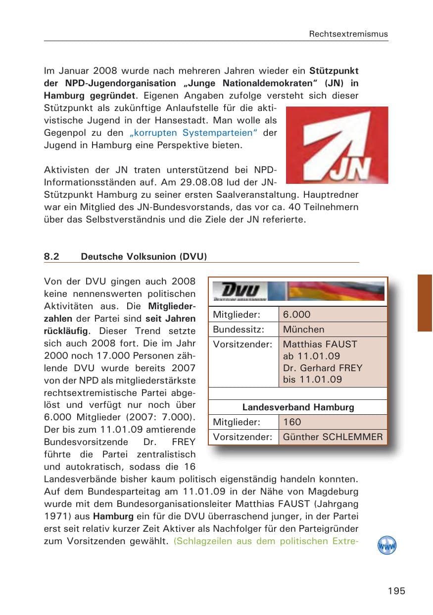 Seite 197 des Verfassungsschutzbericht 2008 Hamburg