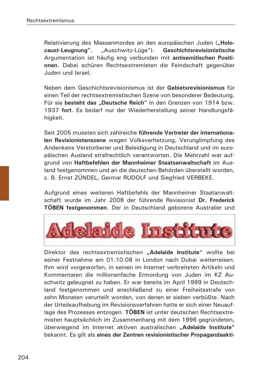 Seite 206 des Verfassungsschutzbericht 2008 Hamburg