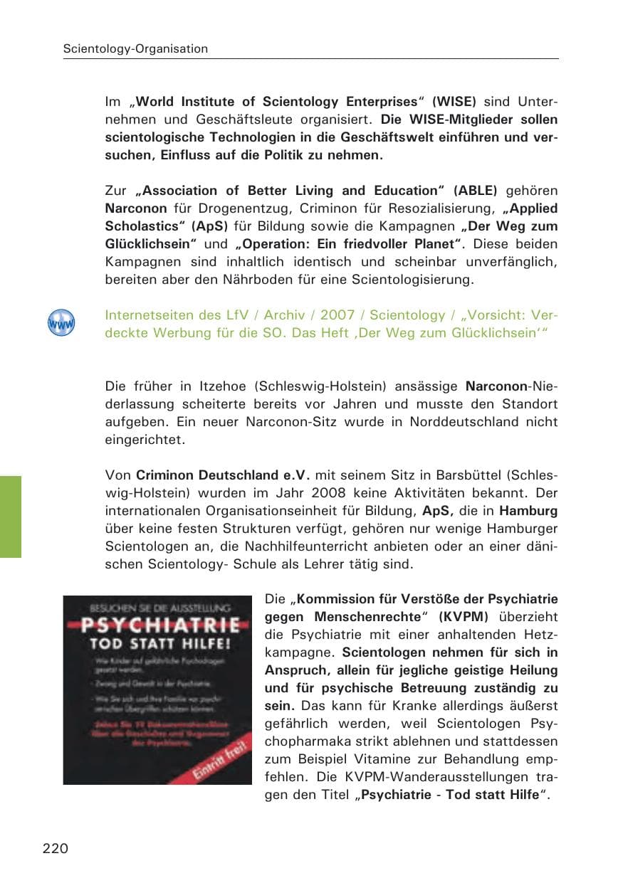 Seite 222 des Verfassungsschutzbericht 2008 Hamburg