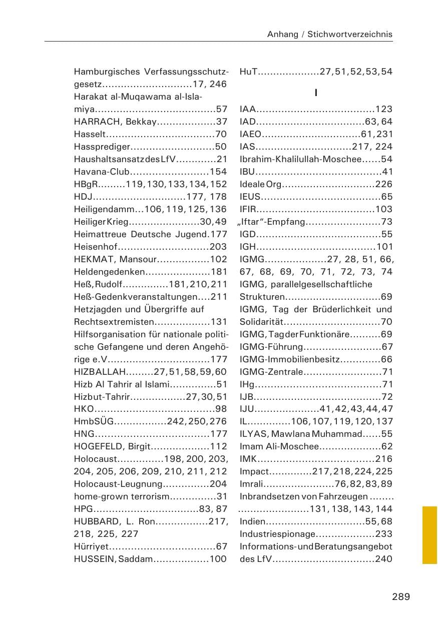 Seite 291 des Verfassungsschutzbericht 2008 Hamburg