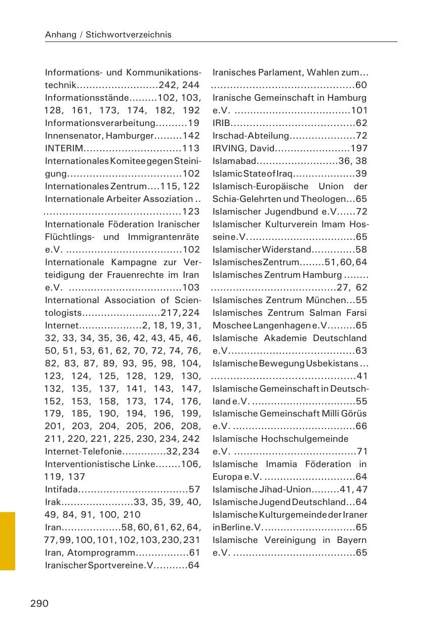Seite 292 des Verfassungsschutzbericht 2008 Hamburg