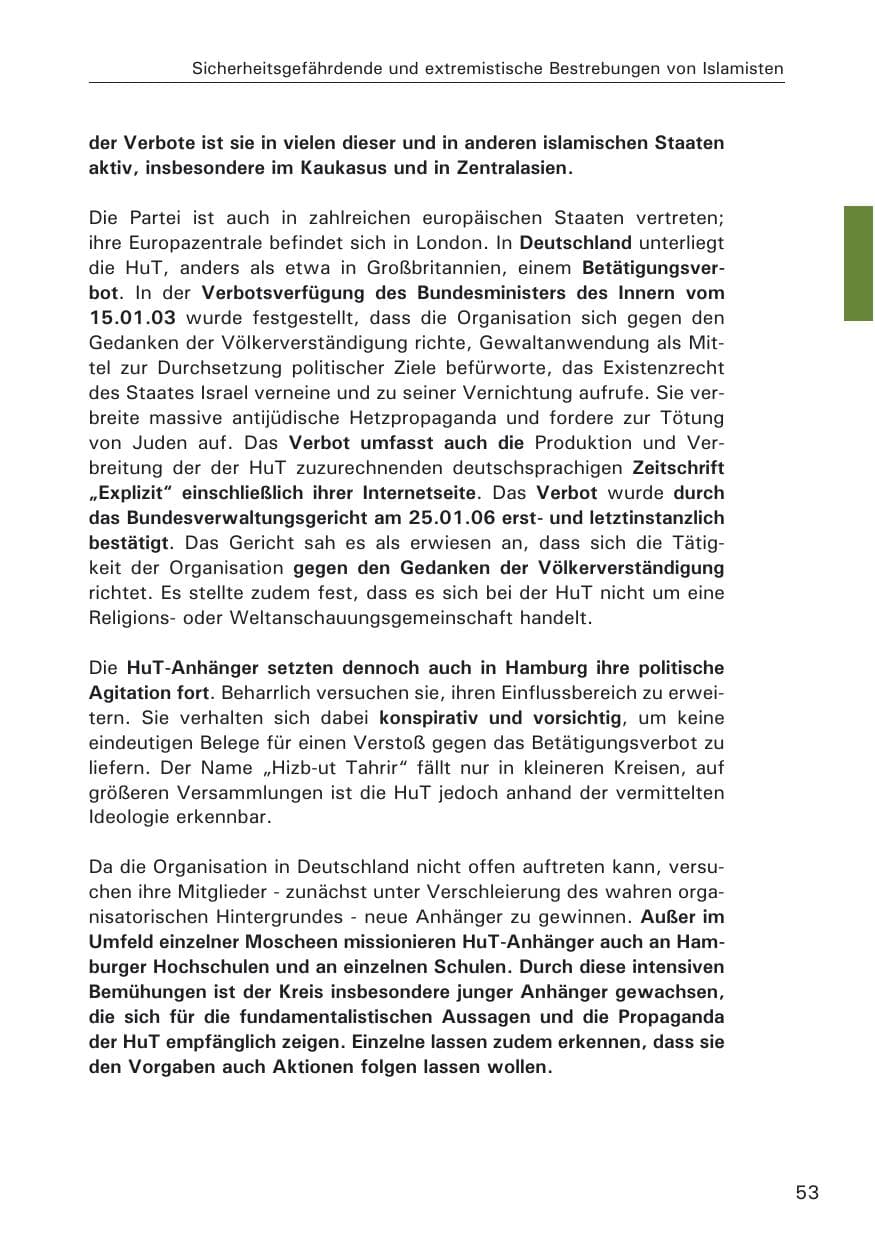 Seite 55 des Verfassungsschutzbericht 2008 Hamburg