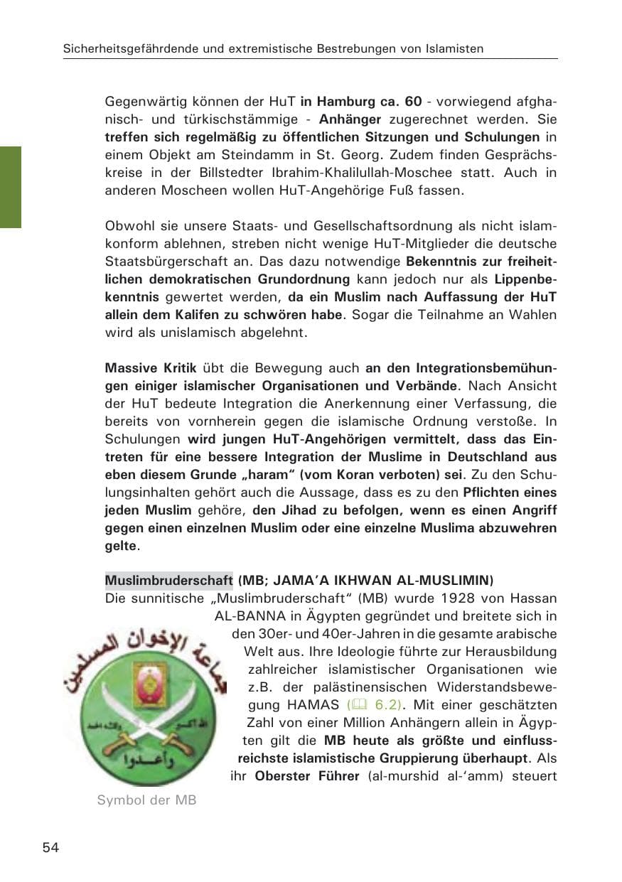 Seite 56 des Verfassungsschutzbericht 2008 Hamburg