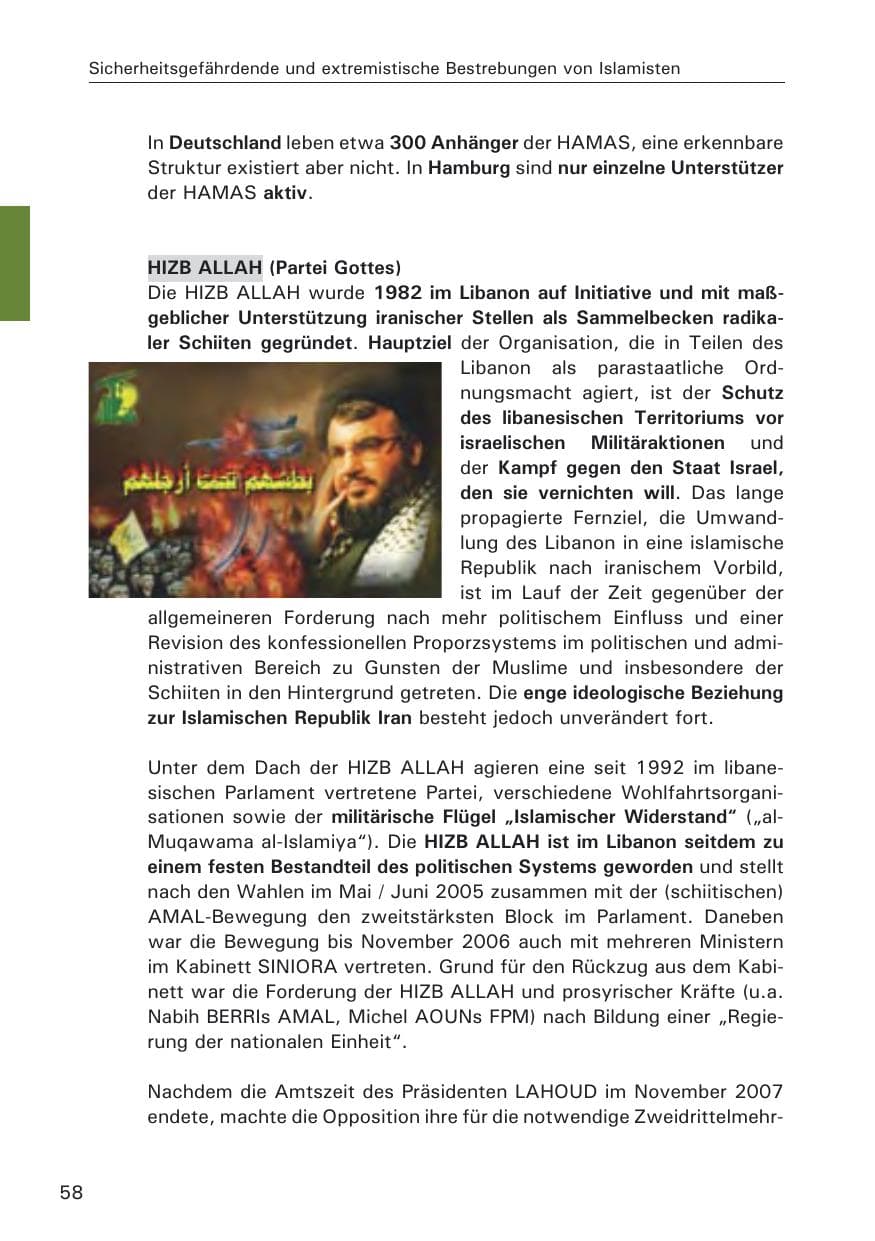 Seite 60 des Verfassungsschutzbericht 2008 Hamburg