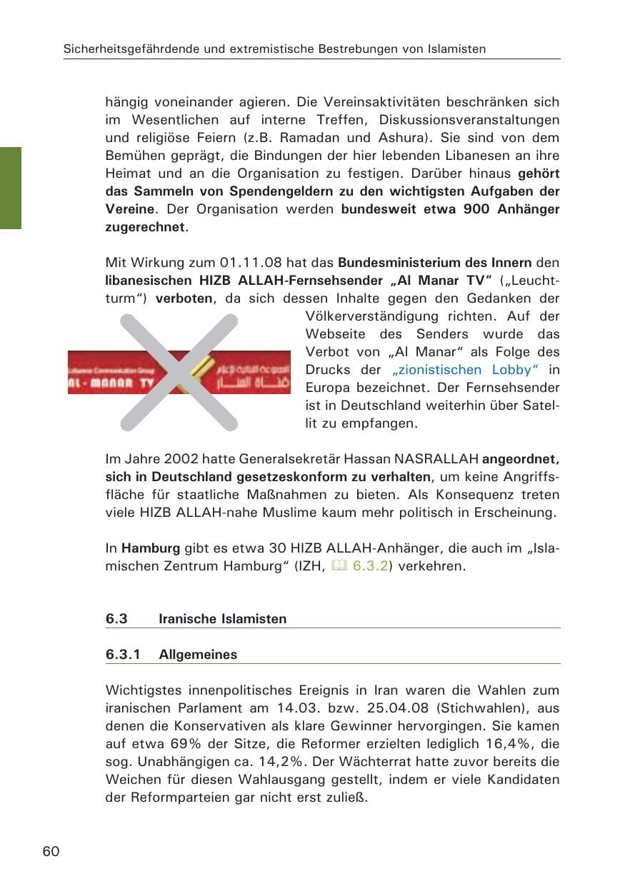 Seite 62 des Verfassungsschutzbericht 2008 Hamburg