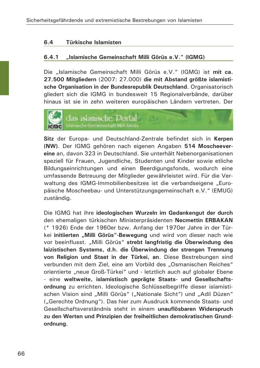 Seite 68 des Verfassungsschutzbericht 2008 Hamburg